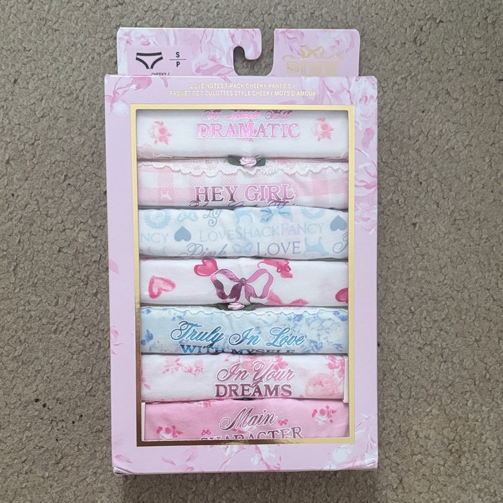 PINK x LoveShackFancy 7-Pack Cheeky Panties - Love Notes Pack - Small